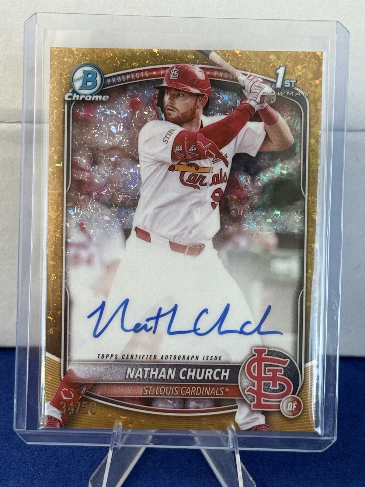Nathan Church Autograph 2025 Bowman 1st Chrome Auto Gold Mini Diamond /50