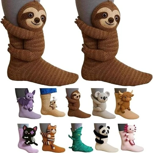 3D süße Tiere Socken Strickmuster Bodensocken Unisex lustig Weihnachtsgeschenk - Bild 25 von 34