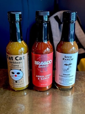 Hot Sauce 3 Pack - Seed Ranch, Bravado, & Fat Cat! Carribean, Umami, Arbol Chili