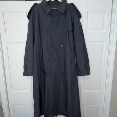 London Fog Clipper Mist Men s Grey Trench Coat Size 44R Double Breasted Zip Away