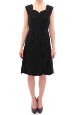 Dolce&Gabbana Women Black Dress Cotton Blend Floral Lace A-Line Shift Bodycon