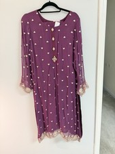 pakistani salwar kameez purple chiffon embroidered dupatta pants women m