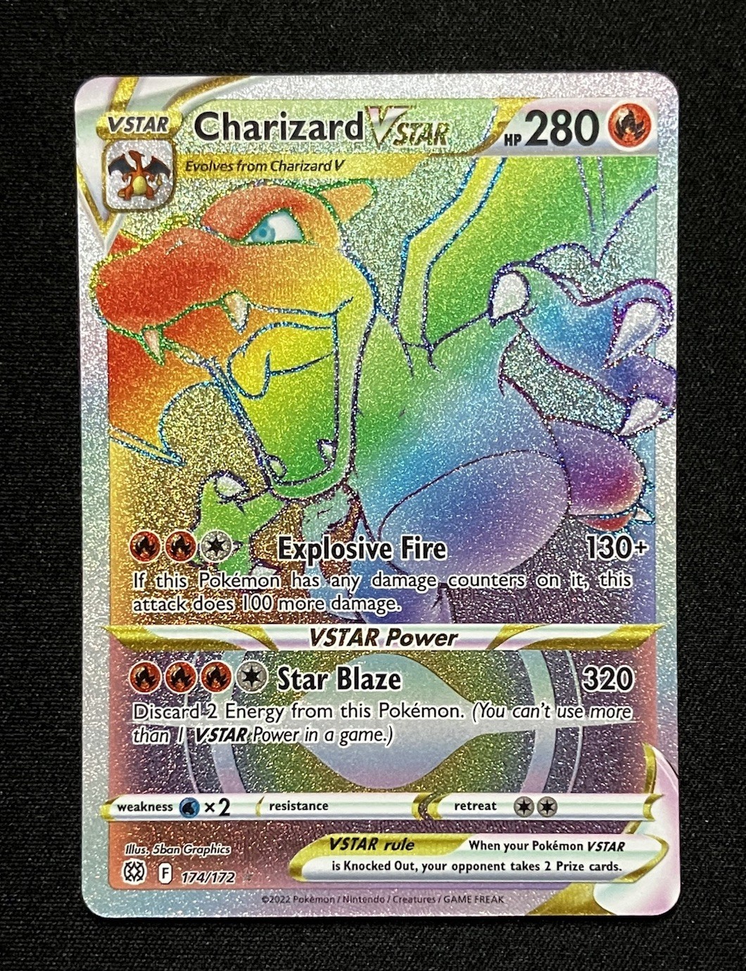 Pokémon TCG - Charizard VSTAR Rainbow Secret Rare Card Brilliant Stars 174/172