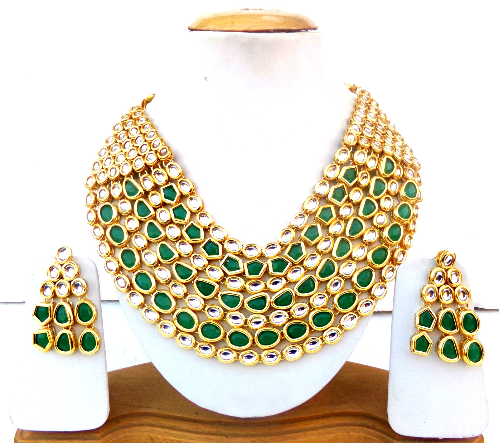 Gargantilla Kundan india Bollywood chapada en oro collar nupcial pendientes conjunto de joyería