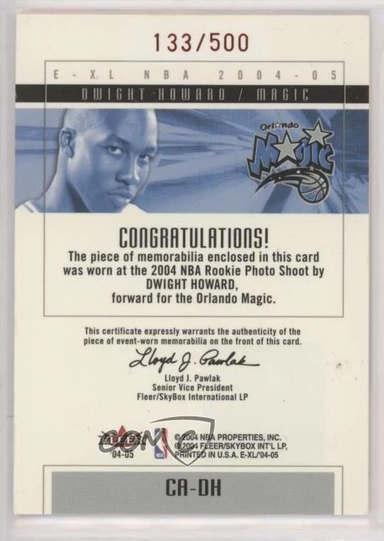 2004-05 E-XL Court Authentics /500 Dwight Howard #CA-DH Rookie RC HOF - Image 2 of 2