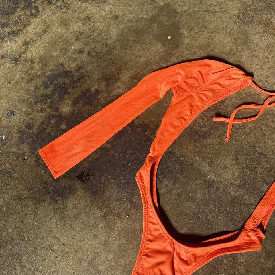 Mono de Colección Años 70 Años 80 Naranja Corte Elástico Showgirl Burlesque Foto 2 de 4