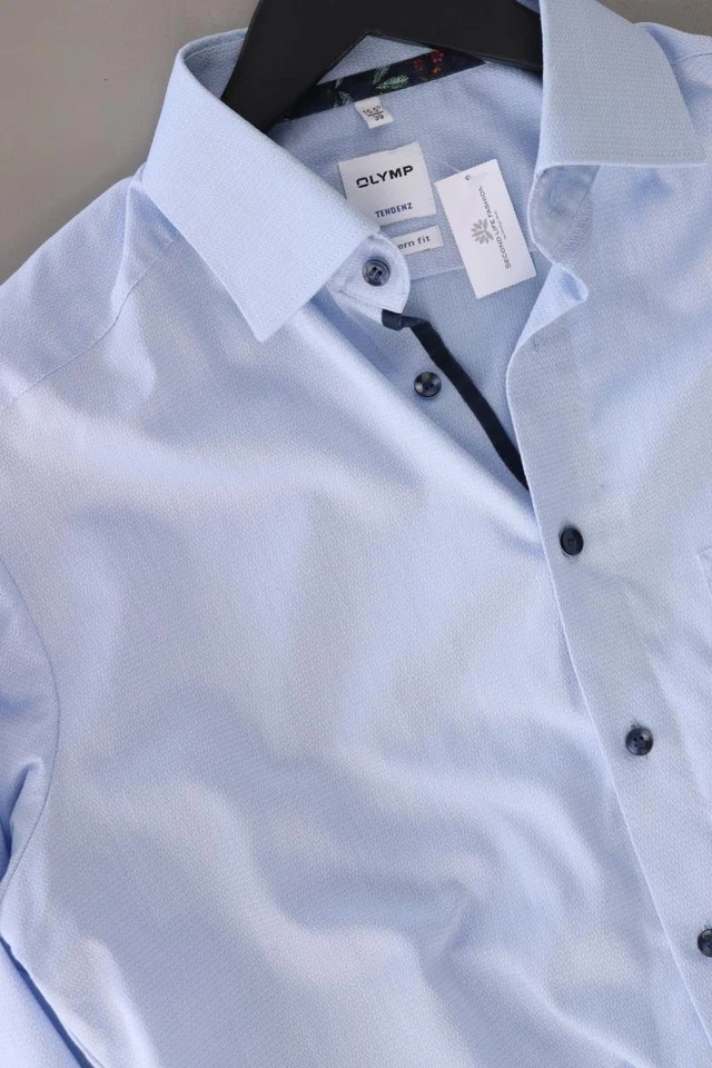 ✨ Olymp camicetta per uomo taglia Hemdgröße 39, M, 50 blu di cotone ✨ - Immagine 4 di 4