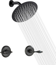 Matte Black 2 Handle Shower Faucet Set 8 Inch Rain Shower Head Wall Mount Kit