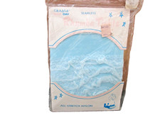 Cradle Day Vintage Baby Rhumba Style Nylon Tights Blue w/White Ruffle 0-6 Month