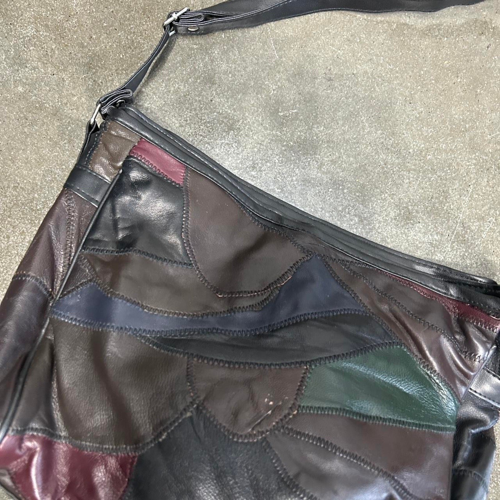 Vintage 90s Patchwork Black Leather Multicolor Re… - image 6