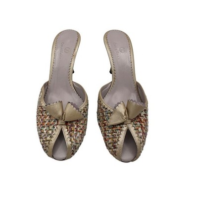 Cole Haan Woven Multicolor Open Toe Mules Bow Detail Heels Size 9.5B