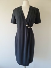 GEOFF RIDDELL Black Vintage Short Sleeve Wrap Dress SIZE 10