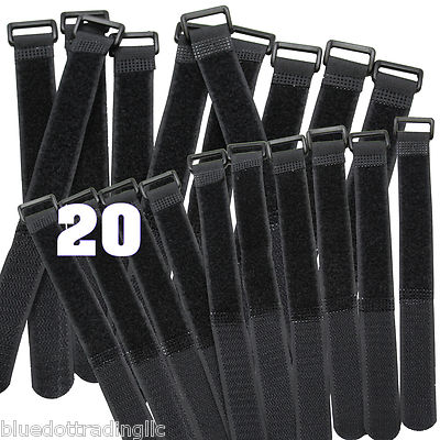 US SHIPPER (20pcs) Black Hook & Loop Cable Wrap Wires 8 in Cable Organizer New