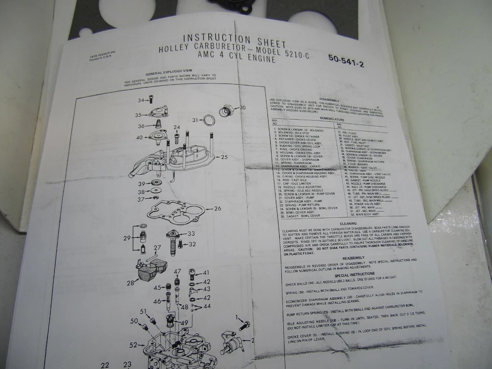 Kit de reparación reconstruido de puesta a punto de carburador 15665 1977 79 AMC Concord, Gremlin, Spirit Foto 2 de 3