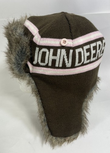 John Deere Trapper Hat Women's One Size Fur Trimmed Ear Flap Warm Brown Pink - Picture 5 of 13
