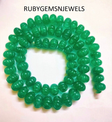 AAA+Natural Zambian Emerald Carved Polished Rondelle Beaded Beads-7-11 mm-Size