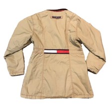 VTG 90s Girls TOMMY HILFIGER Logo Tan Brown Long Jacket Size Large L