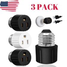 3 Pack E26/E27 Light Socket to Plug Adapter 2/3 Prong Light Bulb Outlet Adapter