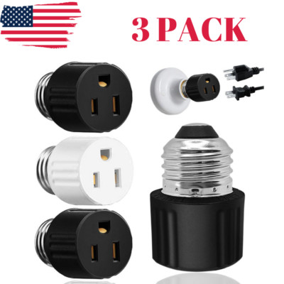 3 Pack E26/E27 Light Socket to Plug Adapter 2/3 Prong Light Bulb Outlet Adapter