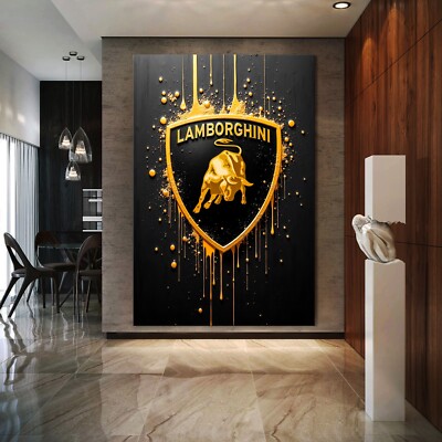   Wandbild, Goldene Lamborghini Logo Acrylglas, Leinwand, Poster BILDER, Kunst