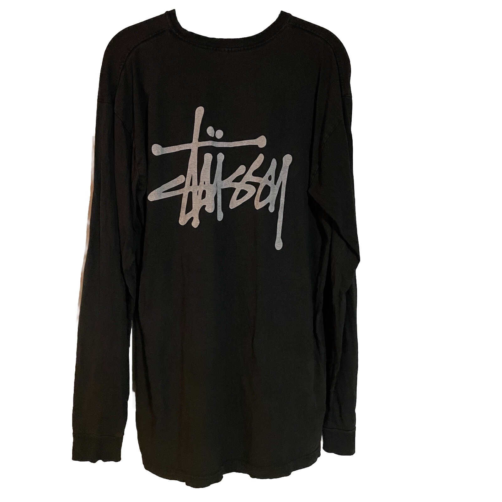 VTG Stussy Long Sleeve Shirt Mens Sz Large L Black Faded Y2K Streetwear Spellout