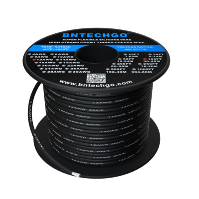 12 Gauge Silicone Wire Spool 100 Ft Black Flexible 12 AWG Stranded Tinned Copper