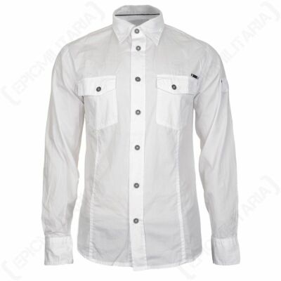 Brandit Slim Fit Shirt - White - Smart Casual Top Summer Cotton Long Sleeves