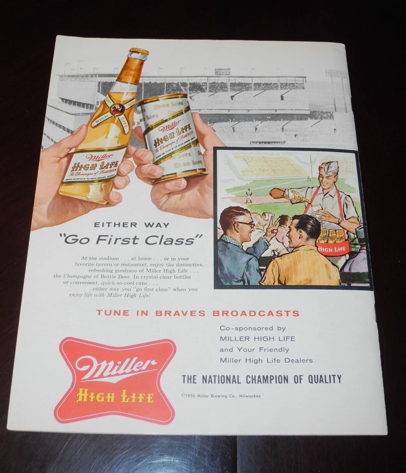 1956 Milwaukee Braves vs Pirates Baseball Scorecard Program Unscored 7/15 - Image 3 of 3