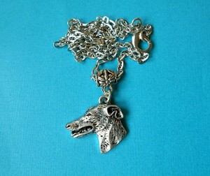 Lurcher Dog Necklace & Pendant Metal Chain Silver Tone ...