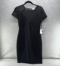 CALVIN KLEIN - Black Pin Tuck w/ Illusion Tiered Stretchy Bodycon Dress Size 8
