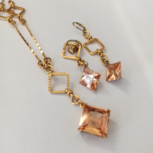 VTG Set Natural Quartz Crystal Y-Drop Gold Tone Cocktail Geometric Links Peach - Picture 12 of 20