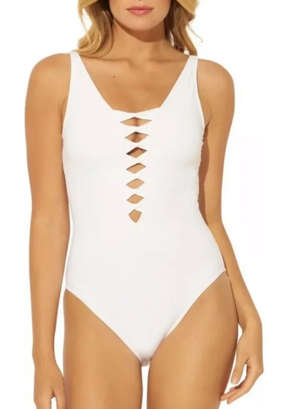Bleu Rod Beattie L48229 Women's White Twisted Front One Piece