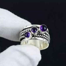 925 Sterling Silver Handmade Amethyst Gemstone Lovely Spinner Ring All Size R159