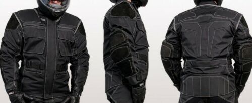Motorradjacke - Nubuk Leder Einsätze - mit Protektoren - Textil Motorrad Jacke  - Bild 1 von 3