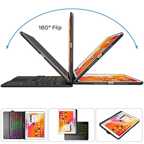 iPad 9th Generation Case with Keyboard 360° Rotatable Touchpad and 7 Black - Picture 7 of 7