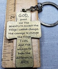 Vintage Keychain Serenity Prayer Cross Christian H39