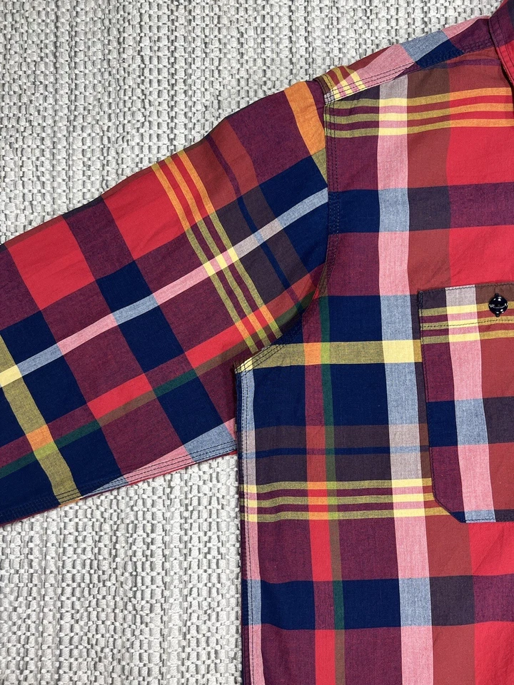 ENGINEERED GARMENTS Work Shirt, MEN'S LARGE, Madras Cotton, Red Plaid, USA - Image 3 of 4