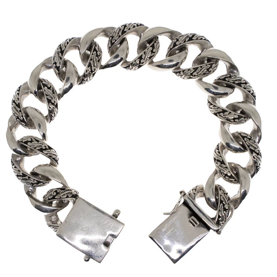 925 sterling silver Link Bracelet Bangle Gothic Biker Viking Celtic Leaf Vine