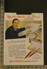 1948 WALT DISNEY BAMBI ART EVERSHARP PEN SKYLINER BURBANK MICKEY DRAW AD WJ58