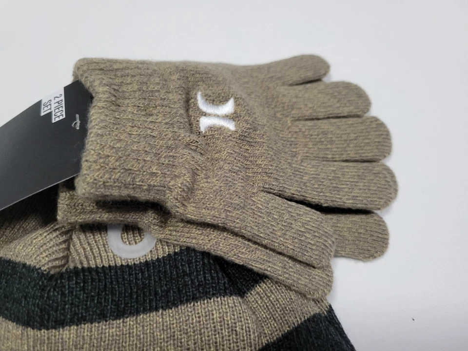 Hurley Niños Jóvenes 8/20 2 Piezas Plegable Invierno Gorro Sombrero Guantes Conjunto Marrón Foto 3 de 4