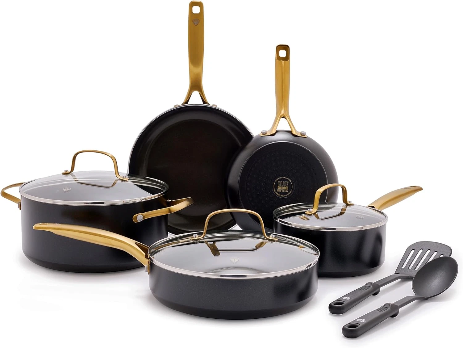 Gold 10-Piece Induction Cookware Set, Diamond Infused Nonstick, Metal Safe