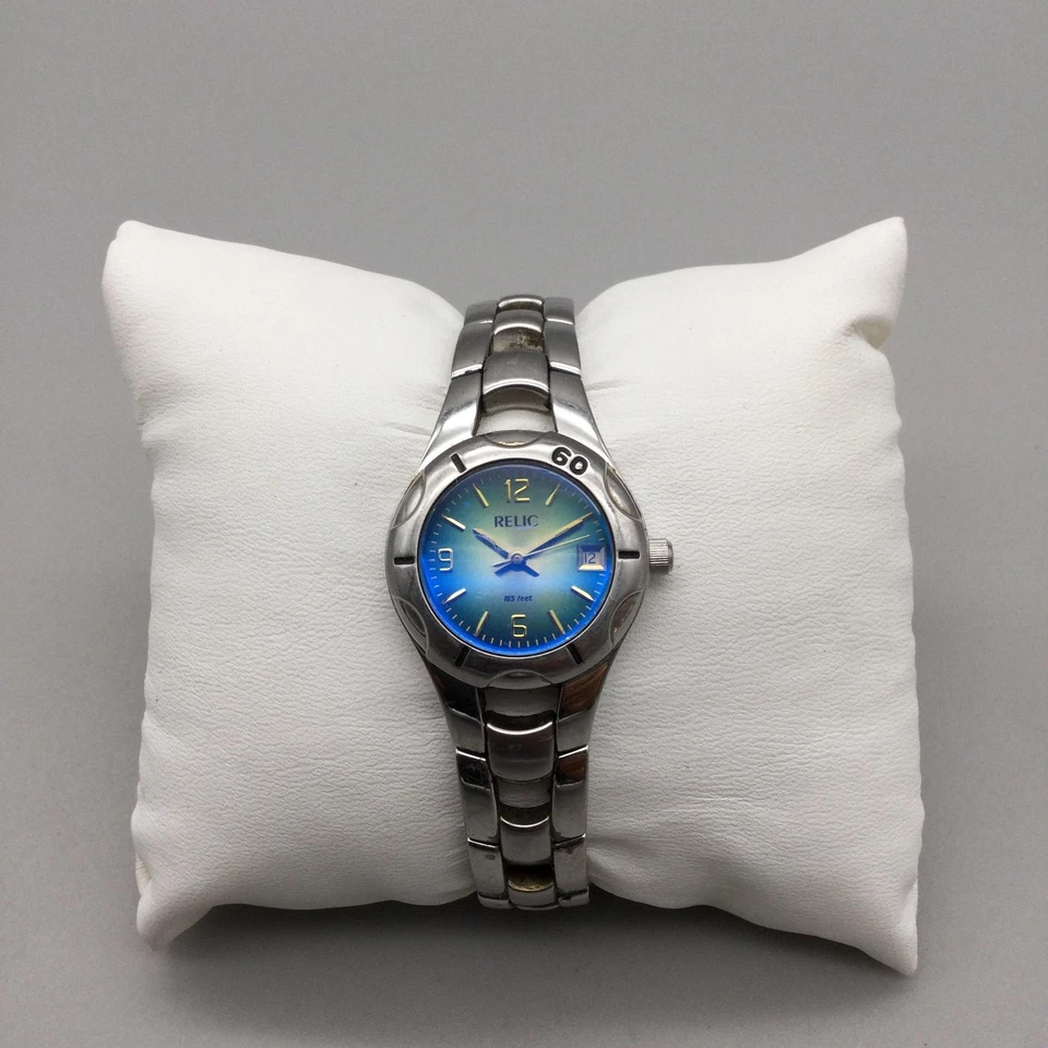 Reloj Relic Mujer 25mm Acero Inoxidable Ombre Esfera Azul Fecha Batería Nueva 7" Foto 2 de 4