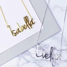 Custom Name Box Chain Pendant Letters Necklace Lobster Clasp Jewelry Silver Gold