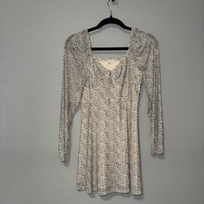 American Eagle Dalmatian Print Long Sleeve Mini Dress Square Neck Smocked Small