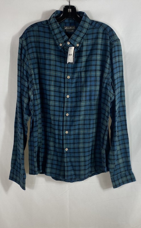Eddie Bauer Men's Teal Plaid Long Sleeve Cotton Flannel Shirt Sz XL NWT