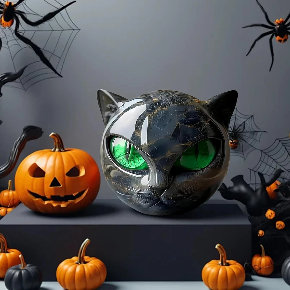 Cabeza de Gato Negro Escultura Mármol Textura Curación Recuerdo Regalo EE. UU. Foto 4 de 4