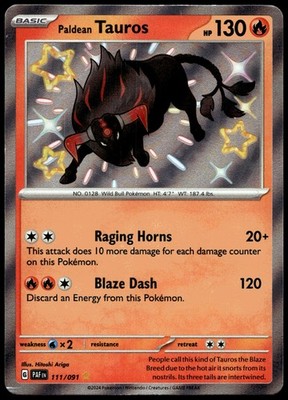 Paldean Tauros - Shiny Rare SV: Paldean Fates 111/091 NM