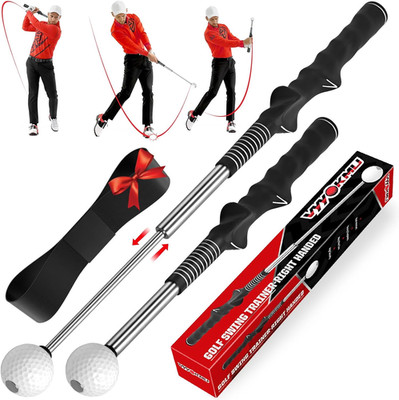 Tempo Stick Golf for Right Hand, Retractable Golf Swing Training Aid with Arm Ba