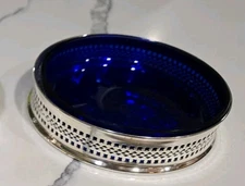antique cobalt blue glass and silver-plated salt cellar