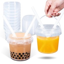 UMETASS 10 Pack 25oz Plastic Drink Buckets with Lids and 25 oz, Transparent